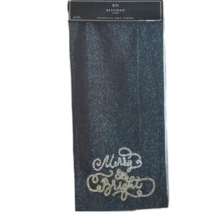 New Silver Metallic Decorative Table Runner by BH Beekman "Merry & Bright" 16x72